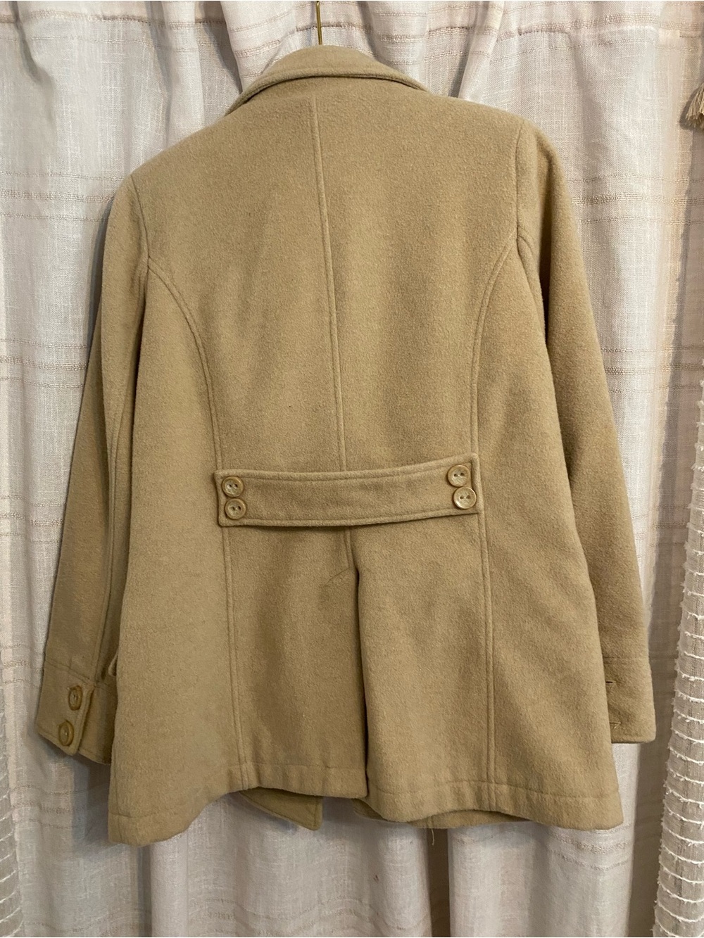 Old Navy Tan Italian Wool Blend Double-Breasted Pea Coat - Picture 7 of 10